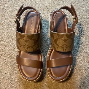 Brown and tan coach wedges